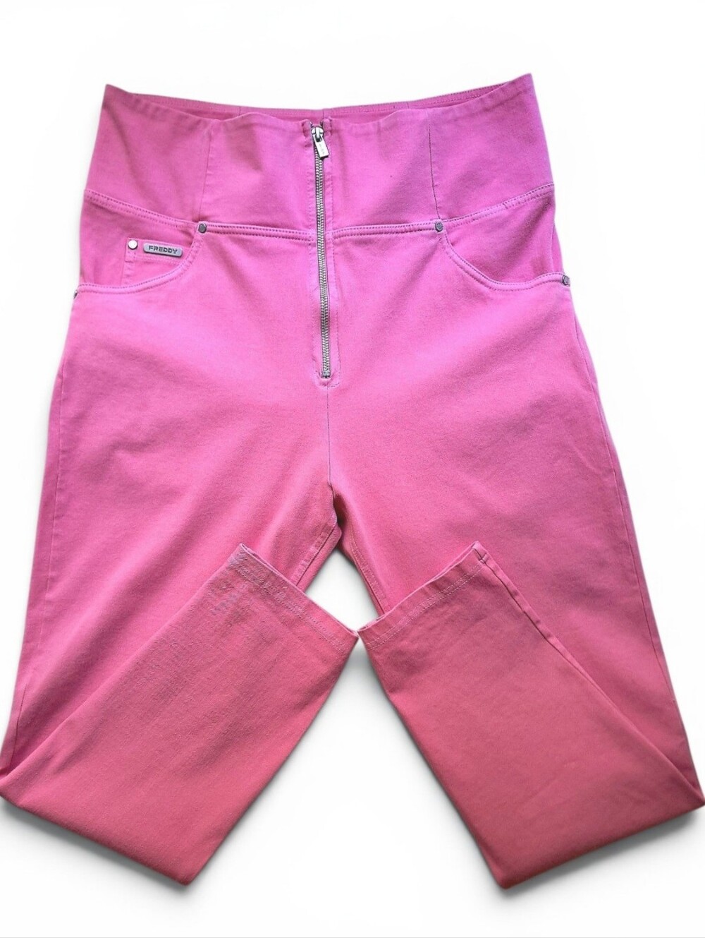 FREDDY WRUP SNUG Curvy Sculpting Jeans Sz 12 High Waisted 7/8 Length Candy Pink